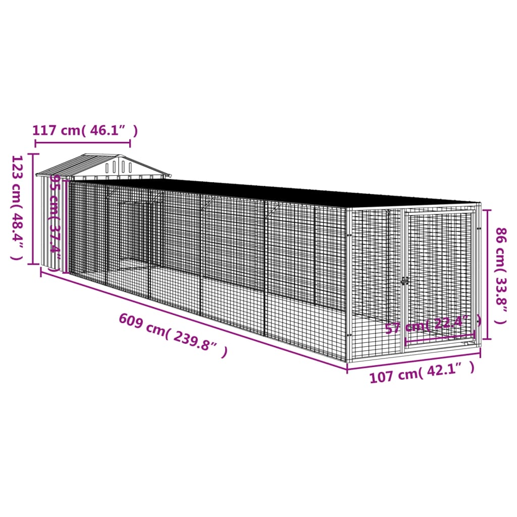 Chicken coop/outdoor anthracite 117x609x123 cm galvanized steel