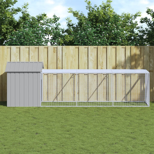 Chicken coop/outdoor area, grey, 117x405x123 cm, galvanized steel