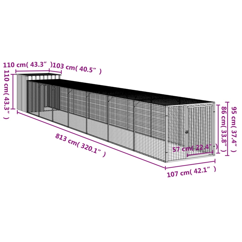 Chicken coop/outdoor anthracite 110x813x110 cm galvanized steel