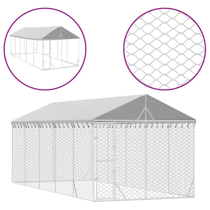 Kanan ulkohäkki katolla hopea 3x7,5x2,5 m galvanoitu teräs
