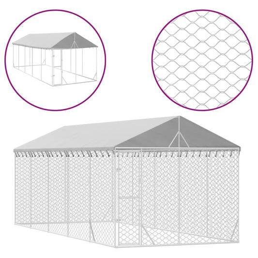 Outdoor dog cage with roof silver 3x7.5x2.5 m galvanized steel