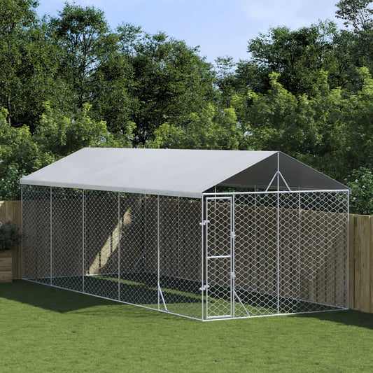 Outdoor dog cage with roof silver 3x7.5x2.5 m galvanized steel
