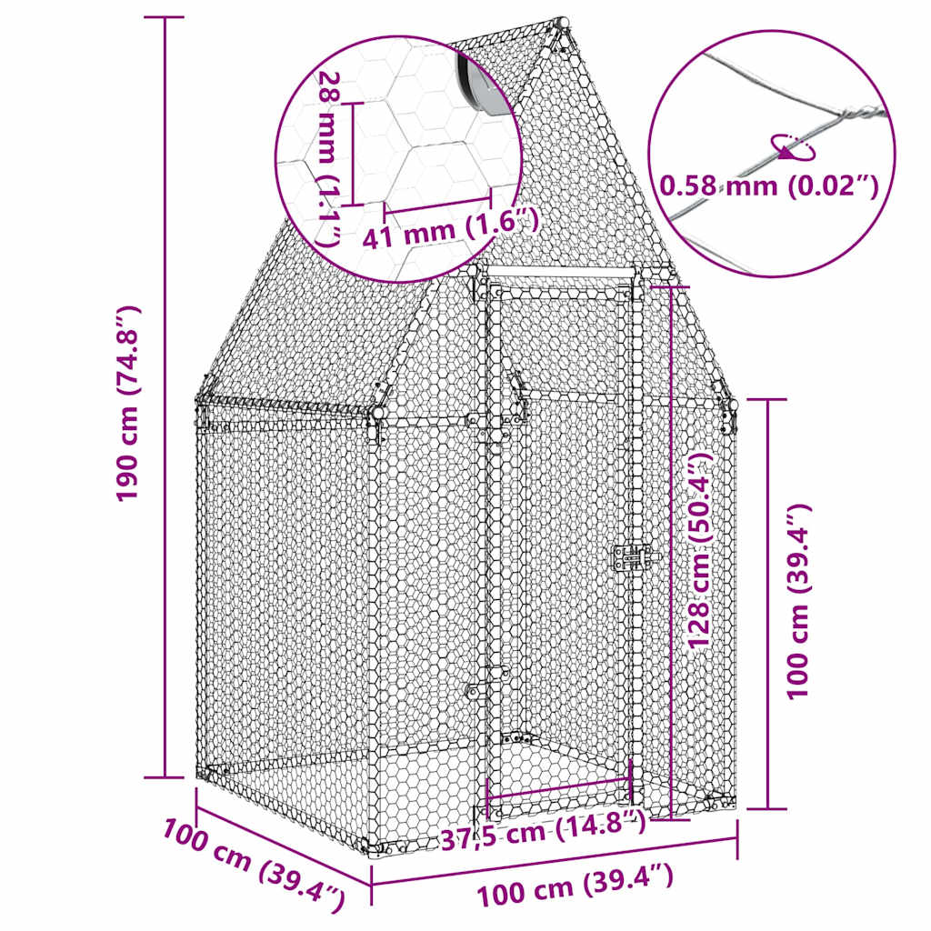 Chicken coop silver 100x100x190 cm galvanized steel