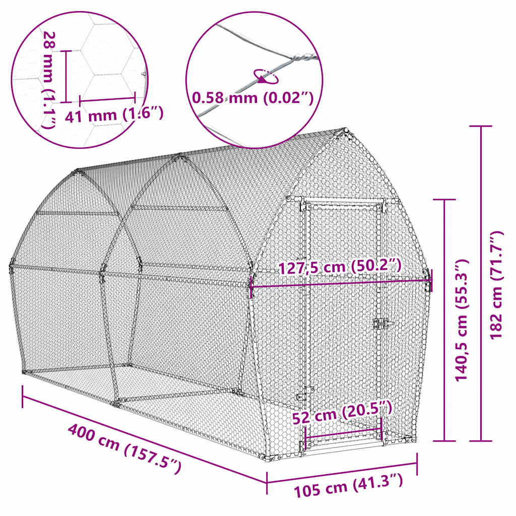 Chicken coop silver 400x105x182 cm galvanized steel