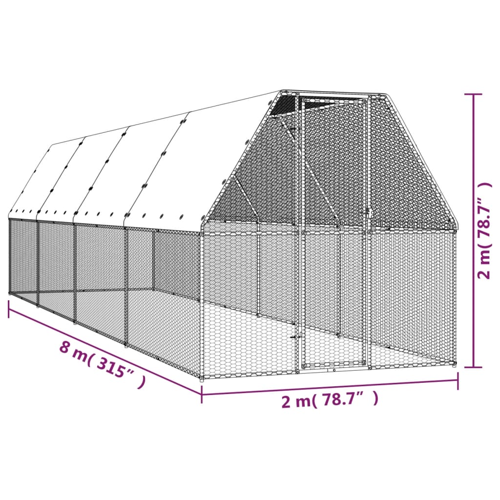 Chicken coop 2x8x2 m galvanized steel