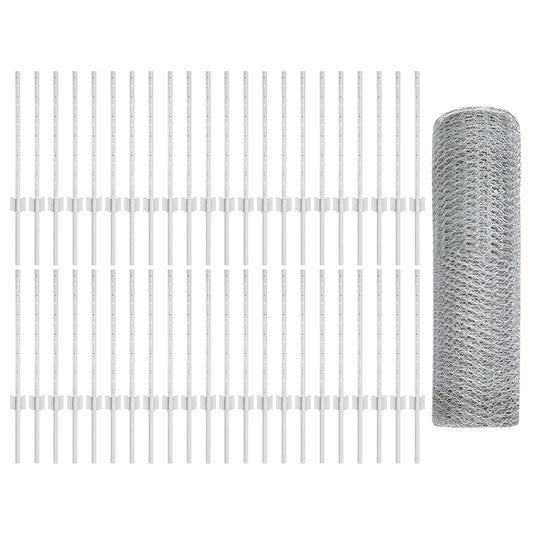 Verkkopostit 11 kpl U-kanava 60 cm Galvanoitu teräs, vidaXL Kuusikulmio verkko 0,5x100 m Galvanoitu teräs