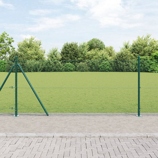 Welded Wire Fence with 13 Flanged Posts Green 1x50 m Teräs