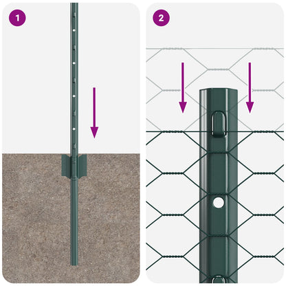 Aitapylväät 11 kpl U-kanavakuvio Vihreä 40 cm Teräs, vidaXL Kuusikulmainen aita Vihreä 0.4x100 m Teräs