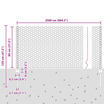 Aidan päät 11 kpl U-kanava 80 cm Galvanisoitu teräs, vidaXL Kuusikulmainen aita 0.8x25 m Galvanisoitu teräs
