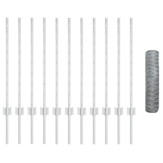 Aidan päät 11 kpl U-kanava 80 cm Galvanisoitu teräs, vidaXL Kuusikulmainen aita 0.8x25 m Galvanisoitu teräs
