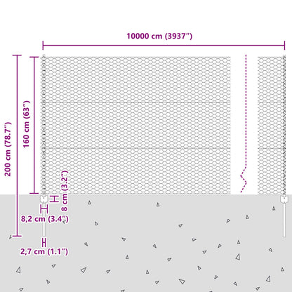 Verkkopostit 22 kpl U-kanava Harmaa 160 cm Teräs, vidaXL Kuusikulmainen verkko Harmaa 1.6x100 m Teräs