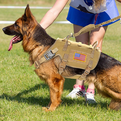 Taktiset valjaat armeija koiravaljaat, useita värejä  / Tactical Military Dog Harness Collar Leash Set Durable Big Dog Training Harness Vest MOLLE For Large Dogs With Pouches Flag