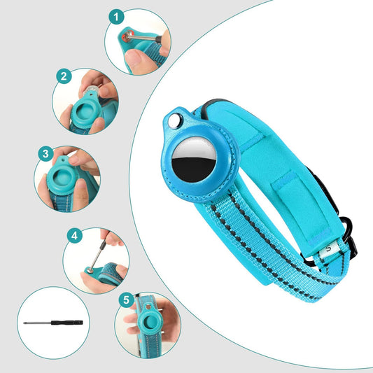 Airtag paikannuspanta, heijastava, jykevä, useita eri värejä / Reflective AirTag Dog Collar, Heavy Duty Dog Collar with Adjustable AirTag Holder Case Accessories for Small Medium Large Dogs