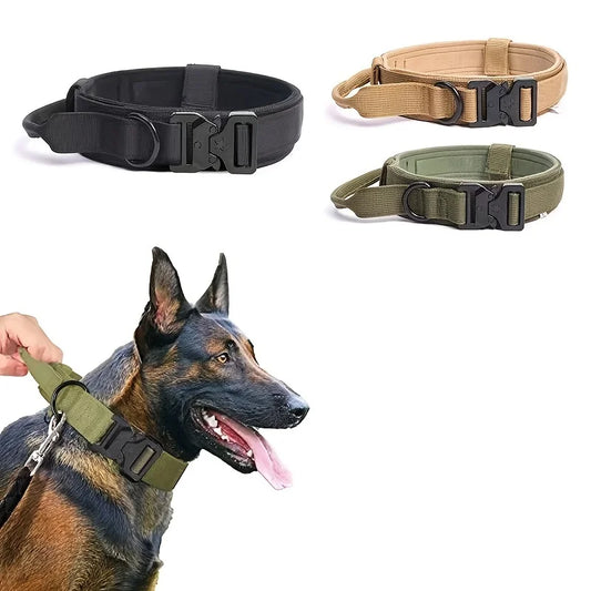 Kevyt taktinen panta / Military Tactical Dog Collar Adjustable Soft Nylon Outdoor Training K9 Collar with Handle and Metal