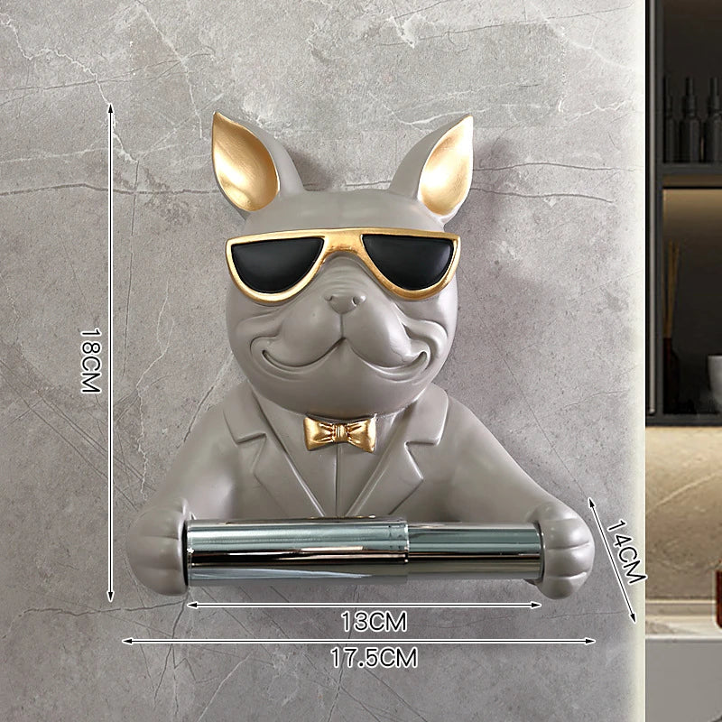 Bulldog Figurine Roll Paper Tube Kitchen Bathroom Wall Hanging
