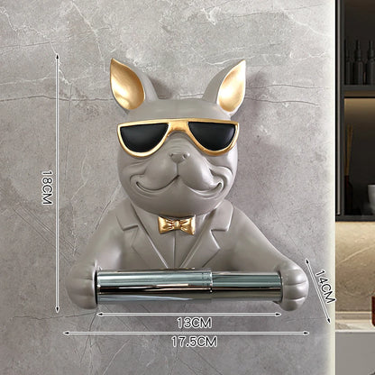 Bulldog Figurine Roll Paper Tube Kitchen Bathroom Wall Hanging