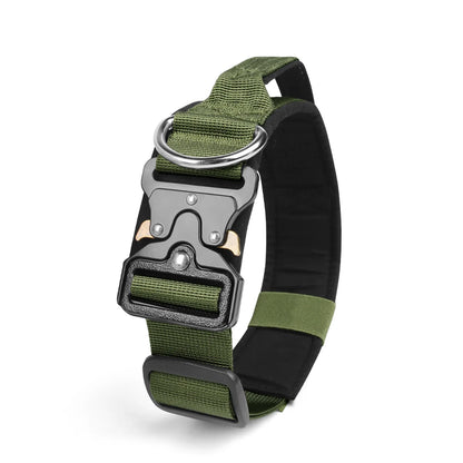 Taktinen vahva jykevä koiranpanta kahvalla, eri värejä / Tactical Dog Collar Rugged Zinc Alloy Buckle Outdoor Walks Dogs Collars Soft Lining Collar for Medium Big Dogs Pet Accessories