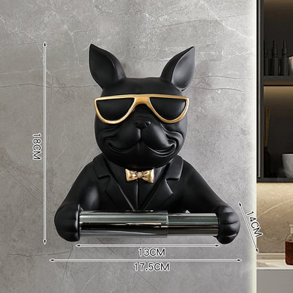 Bulldog Figurine Roll Paper Tube Kitchen Bathroom Wall Hanging