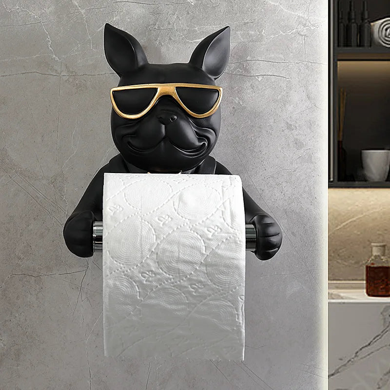 Bulldog Figurine Roll Paper Tube Kitchen Bathroom Wall Hanging