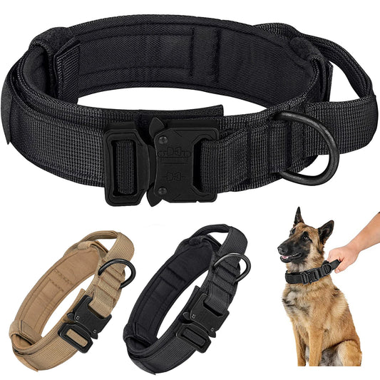 Taktinen vahva koiranpanta, eri värejä /Tactical Dog Collar, Adjustable Military Training Nylon Dog Collar with Control Handle and Heavy Metal Buckle for Medium and Lar