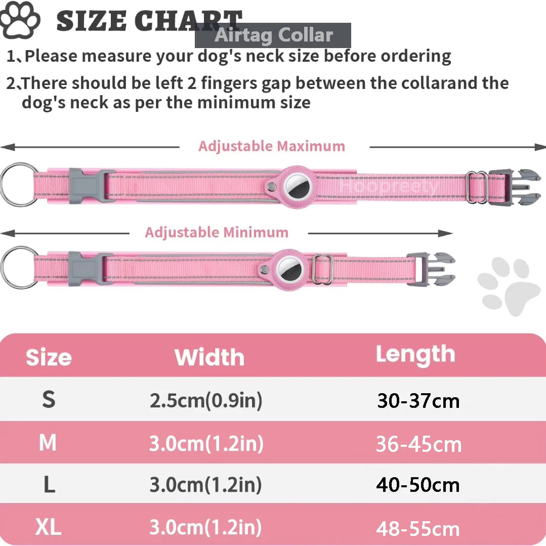 Airtag paikannuspanta, heijastava, jykevä, useita eri värejä / Reflective AirTag Dog Collar, Heavy Duty Dog Collar with Adjustable AirTag Holder Case Accessories for Small Medium Large Dogs