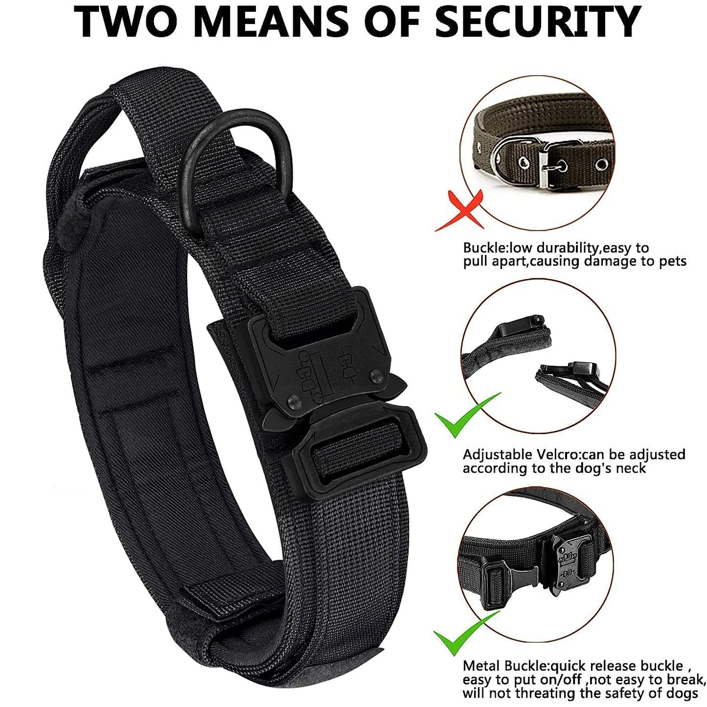 Taktinen vahva koiranpanta, eri värejä /Tactical Dog Collar, Adjustable Military Training Nylon Dog Collar with Control Handle and Heavy Metal Buckle for Medium and Lar