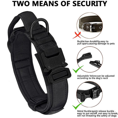 Taktinen vahva koiranpanta, eri värejä /Tactical Dog Collar, Adjustable Military Training Nylon Dog Collar with Control Handle and Heavy Metal Buckle for Medium and Lar