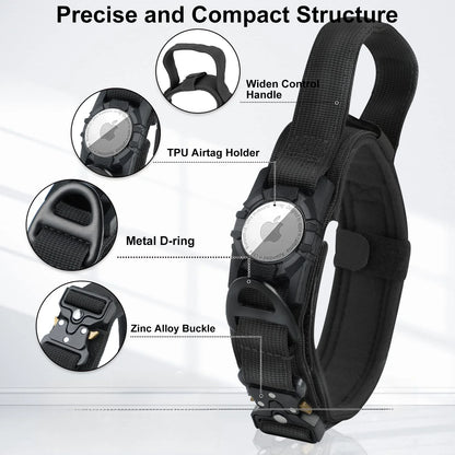 Taktinen Airtag iphone paikannus kaulapannat, seuranta panta, eri värejä  / AirTag Tactical Dog Collar, with AirTag Holder and Handle Military Dog Metal Buckle Adjustable GPS Collar for Medium Large Dogs
