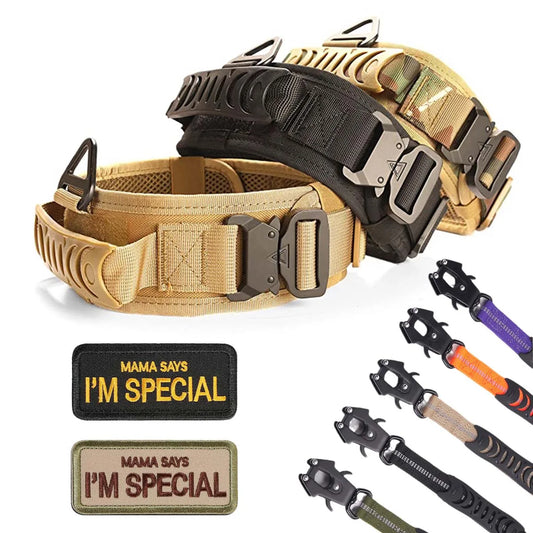Taktinen paksu vahva koiranpanta kahvalla, eri värejä  + Hihna ! / Military-Grade Tactical Dog Collar with Handle Heavy Duty Collar for Medium and Large Dogs Provides Ultimate Control