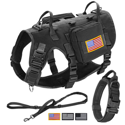 Taktiset valjaat armeija koiravaljaat, useita värejä  / Tactical Military Dog Harness Collar Leash Set Durable Big Dog Training Harness Vest MOLLE For Large Dogs With Pouches Flag