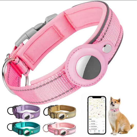 Airtag paikannuspanta, heijastava, jykevä, useita eri värejä / Reflective AirTag Dog Collar, Heavy Duty Dog Collar with Adjustable AirTag Holder Case Accessories for Small Medium Large Dogs