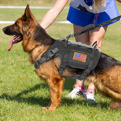 Taktiset valjaat armeija koiravaljaat, useita värejä  / Tactical Military Dog Harness Collar Leash Set Durable Big Dog Training Harness Vest MOLLE For Large Dogs With Pouches Flag
