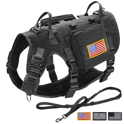 Taktiset valjaat armeija koiravaljaat, useita värejä  / Tactical Military Dog Harness Collar Leash Set Durable Big Dog Training Harness Vest MOLLE For Large Dogs With Pouches Flag