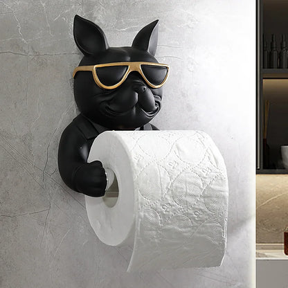 Bulldog Figurine Roll Paper Tube Kitchen Bathroom Wall Hanging