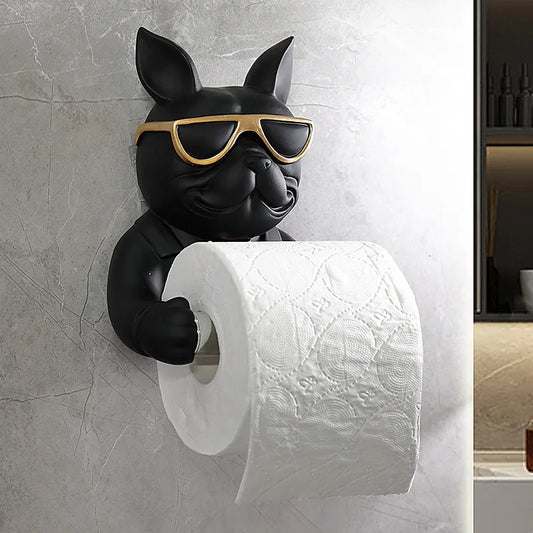 Bulldog Figurine Roll Paper Tube Kitchen Bathroom Wall Hanging