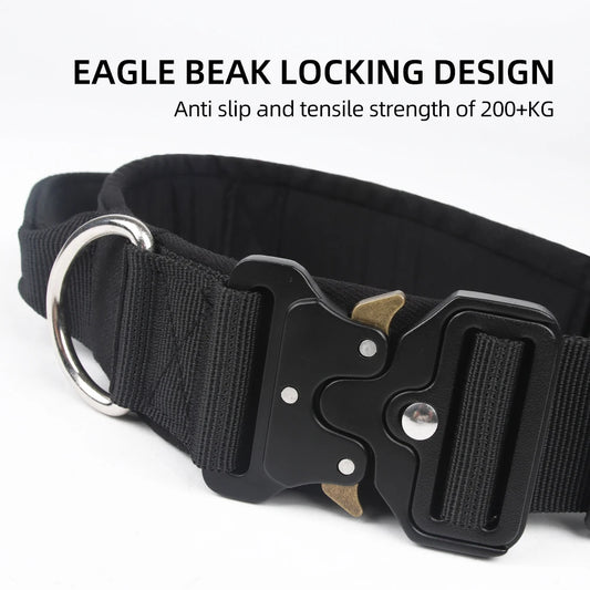 Taktinen vahva jykevä koiranpanta kahvalla, eri värejä / Tactical Dog Collar Rugged Zinc Alloy Buckle Outdoor Walks Dogs Collars Soft Lining Collar for Medium Big Dogs Pet Accessories