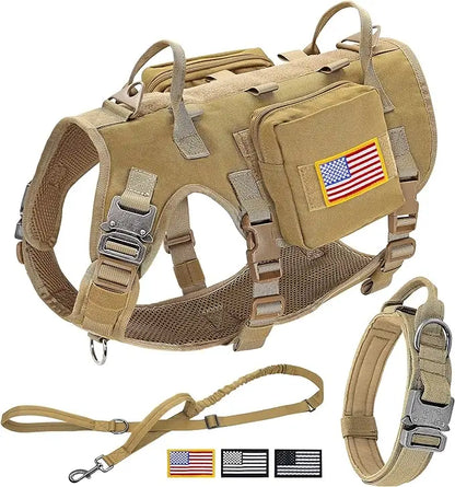 Taktiset valjaat armeija koiravaljaat, useita värejä  / Tactical Military Dog Harness Collar Leash Set Durable Big Dog Training Harness Vest MOLLE For Large Dogs With Pouches Flag