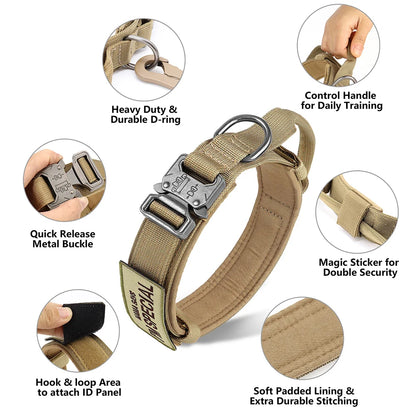 Taktinen vahva koiranpanta, kahvalla, useita eri värejä / Tactical Dog Collar Nylon Duarable Military Dog Collars For Medium Large Dogs German Shepard Training  Walking Pet Accessories