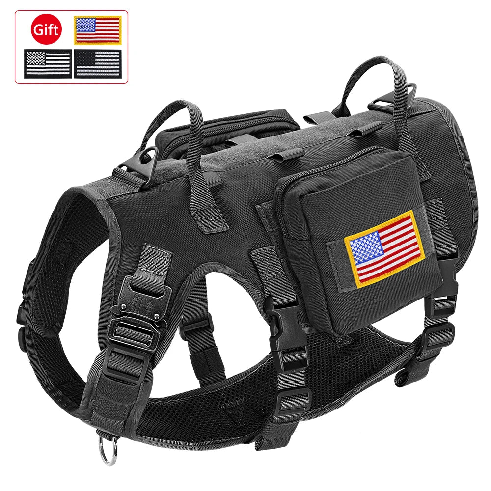 Taktiset valjaat armeija koiravaljaat, useita värejä  / Tactical Military Dog Harness Collar Leash Set Durable Big Dog Training Harness Vest MOLLE For Large Dogs With Pouches Flag