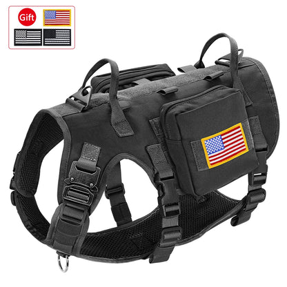 Taktiset valjaat armeija koiravaljaat, useita värejä  / Tactical Military Dog Harness Collar Leash Set Durable Big Dog Training Harness Vest MOLLE For Large Dogs With Pouches Flag