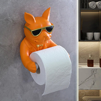 Bulldog Figurine Roll Paper Tube Kitchen Bathroom Wall Hanging