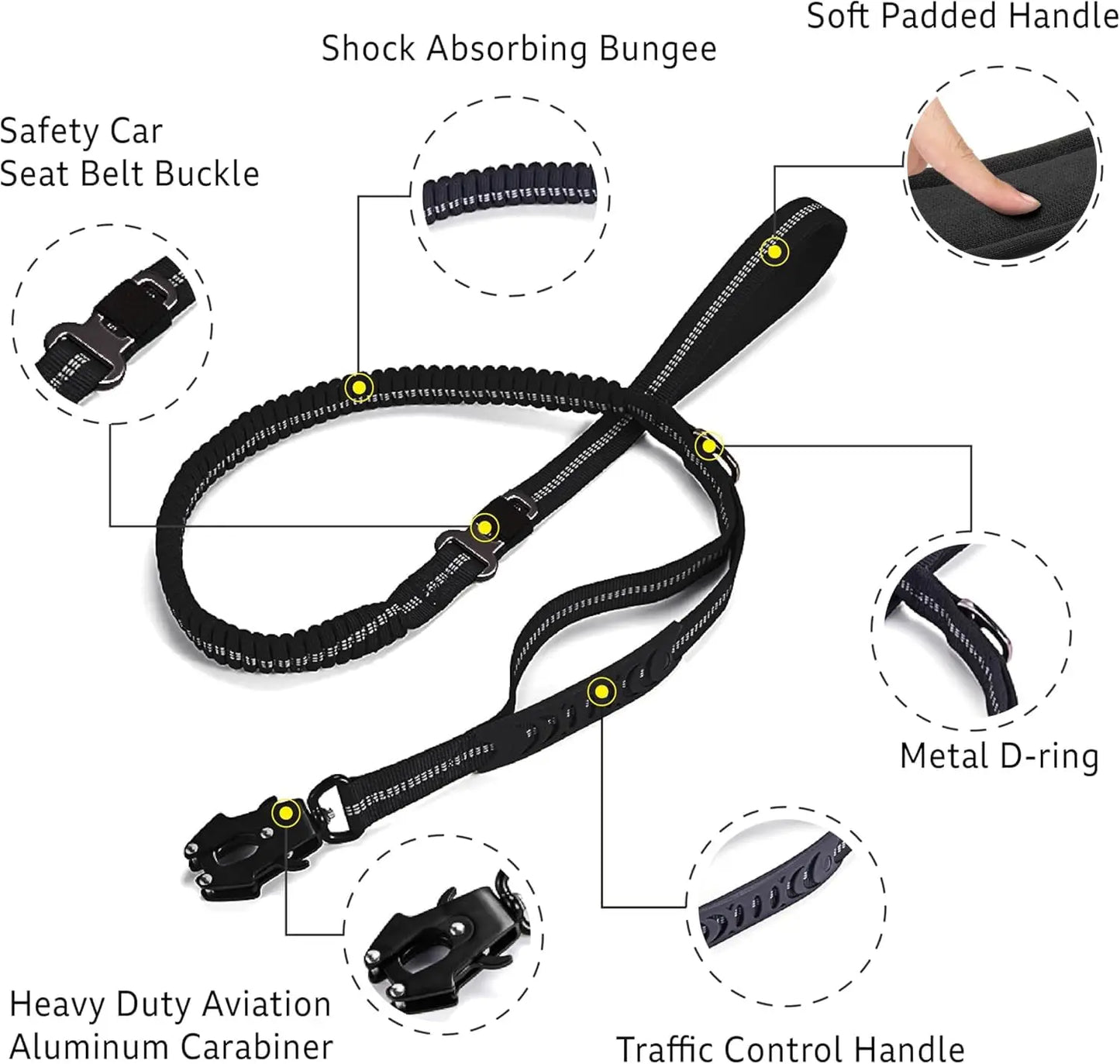 Jykevä ja näyttävä koiranhihna, eri värejä / Heavy Duty Dog Leash, 4-6FT Shock Absorbing Tactical Dog Leash with 2 Padded Handles, Advanced Easy Metal Clip, No Pull Reflecti