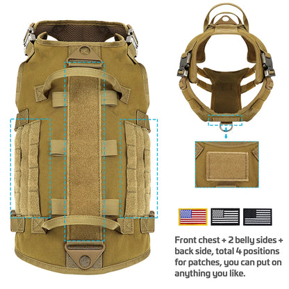 Taktiset valjaat armeija koiravaljaat, useita värejä  / Tactical Military Dog Harness Collar Leash Set Durable Big Dog Training Harness Vest MOLLE For Large Dogs With Pouches Flag
