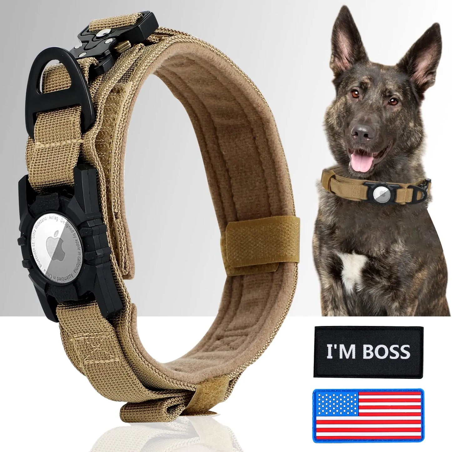 Taktinen Airtag iphone paikannus kaulapannat, seuranta panta, eri värejä  / AirTag Tactical Dog Collar, with AirTag Holder and Handle Military Dog Metal Buckle Adjustable GPS Collar for Medium Large Dogs