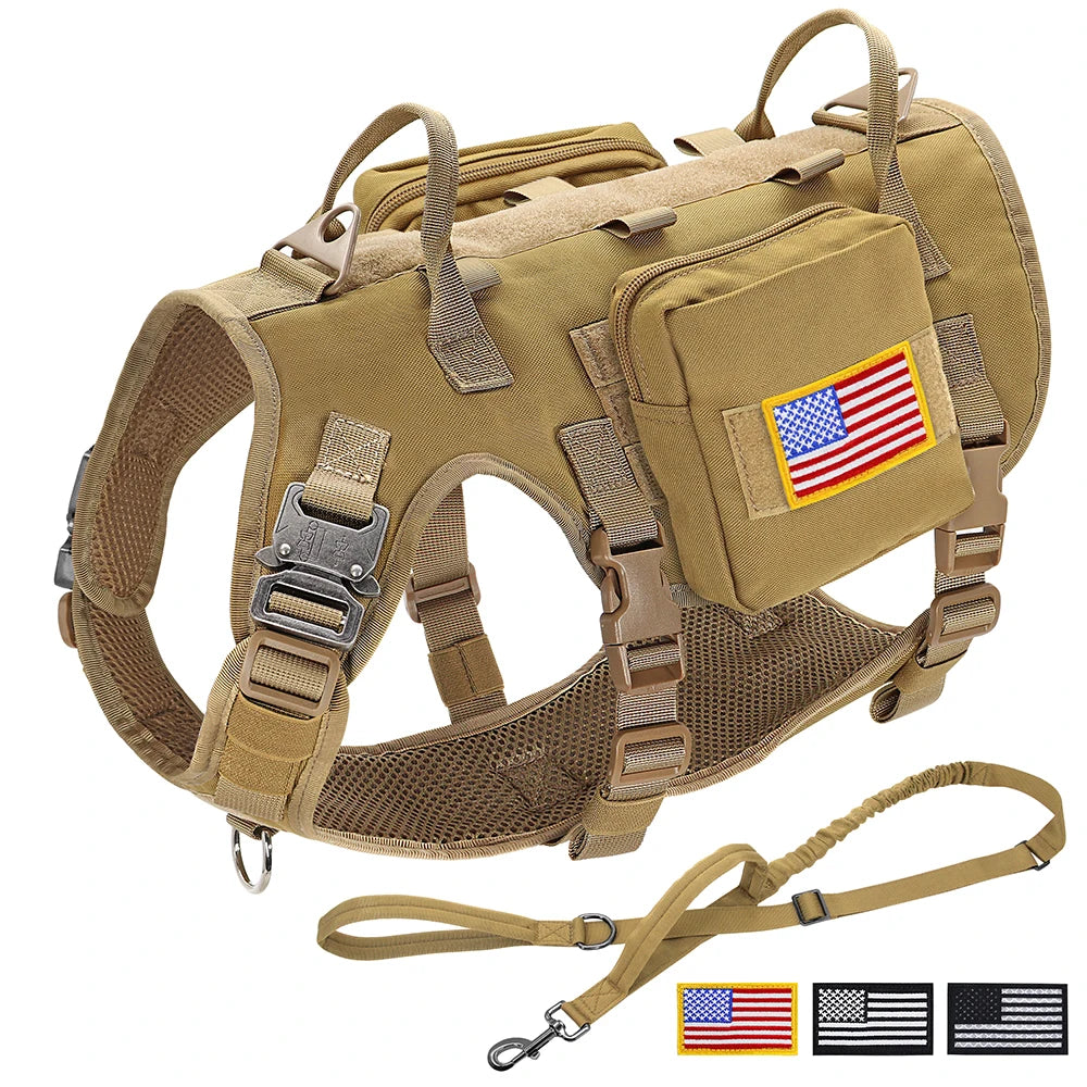 Taktiset valjaat armeija koiravaljaat, useita värejä  / Tactical Military Dog Harness Collar Leash Set Durable Big Dog Training Harness Vest MOLLE For Large Dogs With Pouches Flag