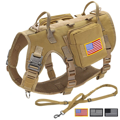 Taktiset valjaat armeija koiravaljaat, useita värejä  / Tactical Military Dog Harness Collar Leash Set Durable Big Dog Training Harness Vest MOLLE For Large Dogs With Pouches Flag