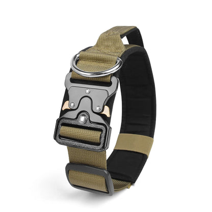 Taktinen vahva jykevä koiranpanta kahvalla, eri värejä / Tactical Dog Collar Rugged Zinc Alloy Buckle Outdoor Walks Dogs Collars Soft Lining Collar for Medium Big Dogs Pet Accessories
