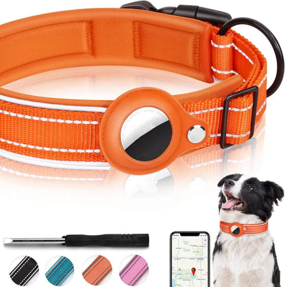 Airtag paikannuspanta, heijastava, jykevä, useita eri värejä / Reflective AirTag Dog Collar, Heavy Duty Dog Collar with Adjustable AirTag Holder Case Accessories for Small Medium Large Dogs