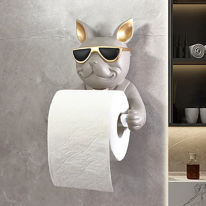 Bulldog Figurine Roll Paper Tube Kitchen Bathroom Wall Hanging