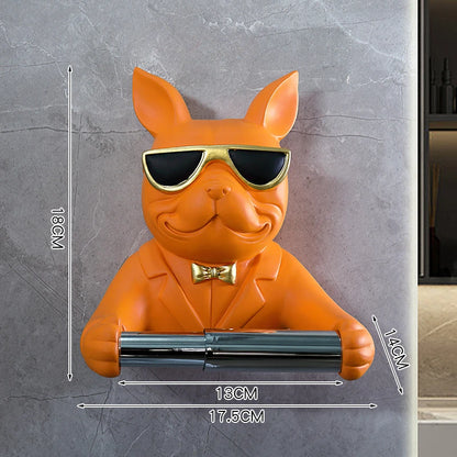 Bulldog Figurine Roll Paper Tube Kitchen Bathroom Wall Hanging